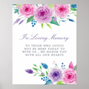 Poster Sinal de Memória de Casamento Floral Aquarela Viol