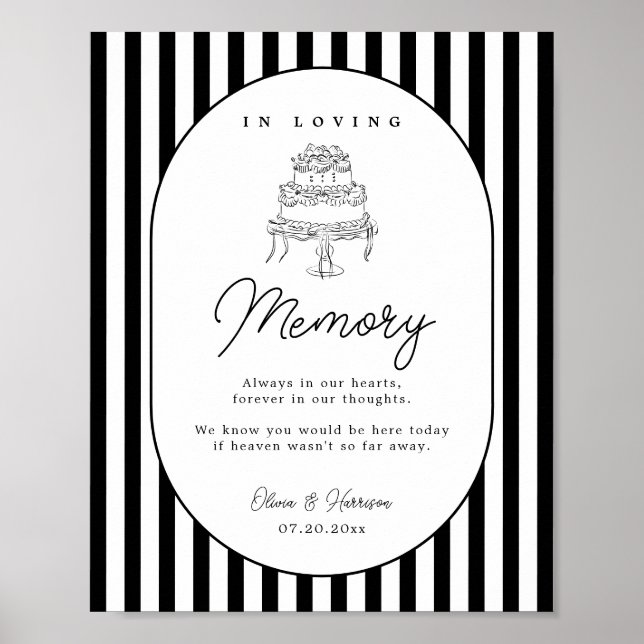 Poster Sinal de Memória de Casamento Listrado Preto e Bra (Frente)