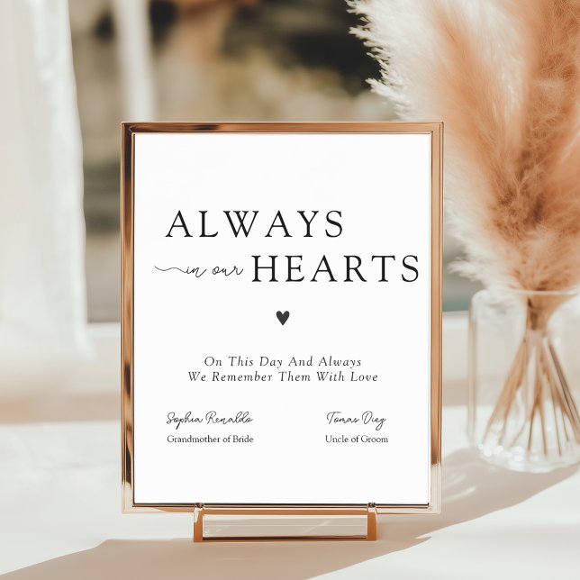 Poster Sinal de Memória de Casamento Sempre em Nossos Cor (Elegant Always In Our Hearts Wedding Memorial Sign)