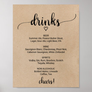 Poster Sinal de menu Bebida Simples Faux Kraft Calliograf