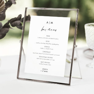 Poster Sinal de Menu Bebidas de Bar de Casamento de Scrip