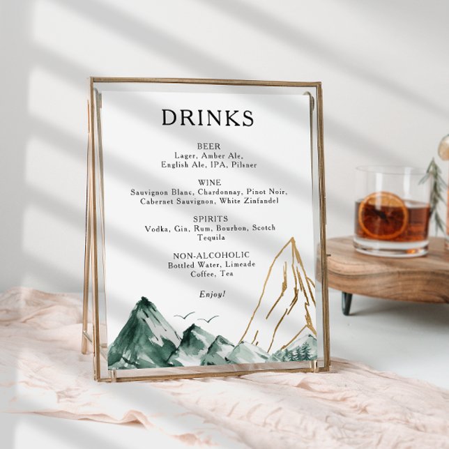 Poster Sinal de Menu Bebidas de Casamento de Montanha Ver (Criador carregado)