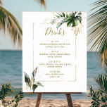 Poster Sinal de Menu Bebidas do Bar de Casamento Dourado<br><div class="desc">Este cartaz do cardápio de bar de casamento apresenta folhagem tropical verde-aquarela,  monstera,  folhas de palmeiras,  folhas de bananeiras e folhas de ouro falso com uma falso estrutura de retângulo dourado. É perfeito para um casamento tropical,  praia ou destino.</div>