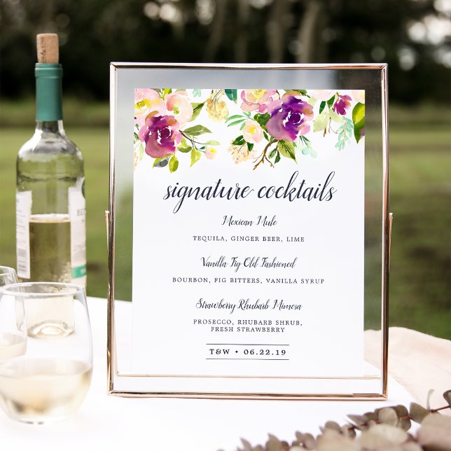 Pôster Sinal de Menu Cocktail de Assinatura Bloqueio Vibr (Criador carregado)