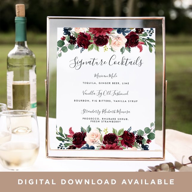 Pôster Sinal de Menu Cocktail de Assinatura de Bloqueio R (Criador carregado)