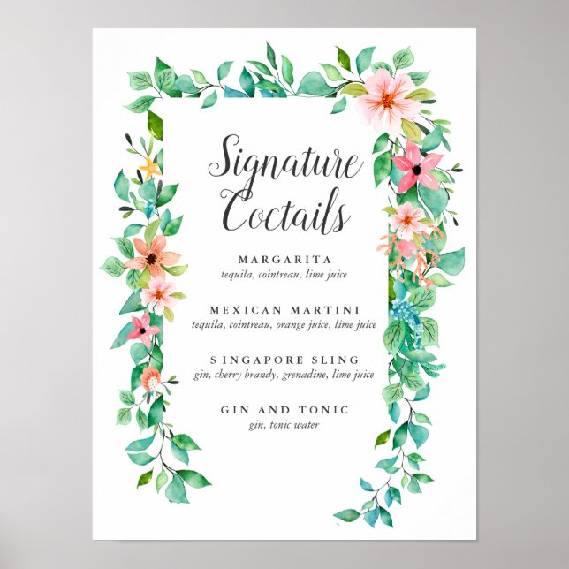 Poster Sinal de Menu Cocktail de Assinatura do Hibiscus T (Frente)