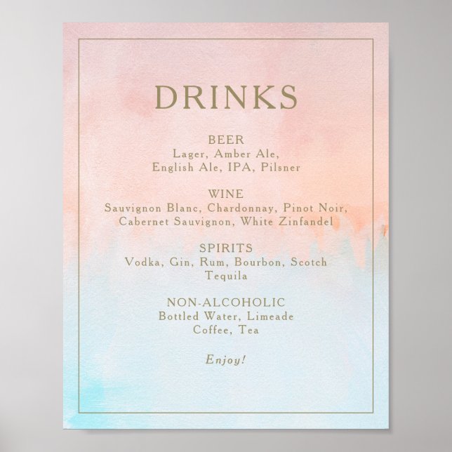 Poster Sinal de menu das bebidas de aquarela de verão (Frente)