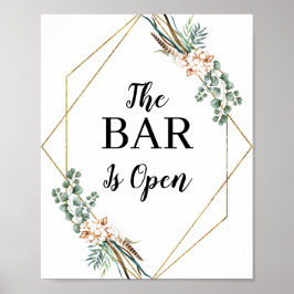 Poster Sinal de Menu de Bar Aberto com Moldura de Brilho