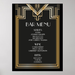 Pôster sinal de MENU DE BAR   Casamento inspirado no Gran