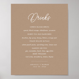 Poster Sinal de Menu de Bar de Casamento Boho Minimalista