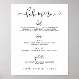 Poster Sinal de Menu de Bar de Casamento - Caligrafia Bou