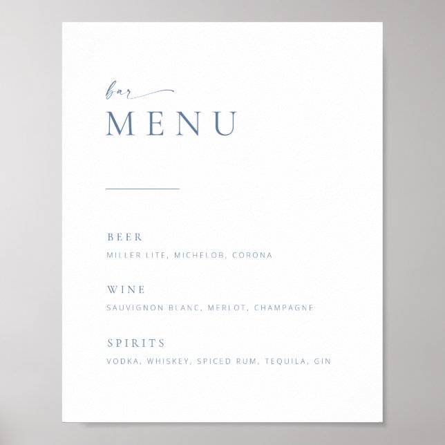Poster Sinal de Menu de Bar de Casamento Chic + Modern Sc (Frente)