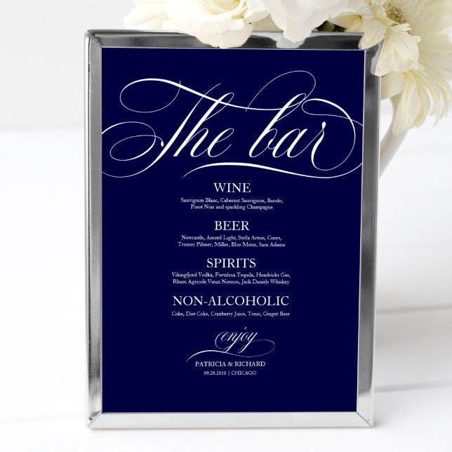 Poster Sinal de Menu de Bar de Casamento Chic Preto e Bra (Criador carregado)