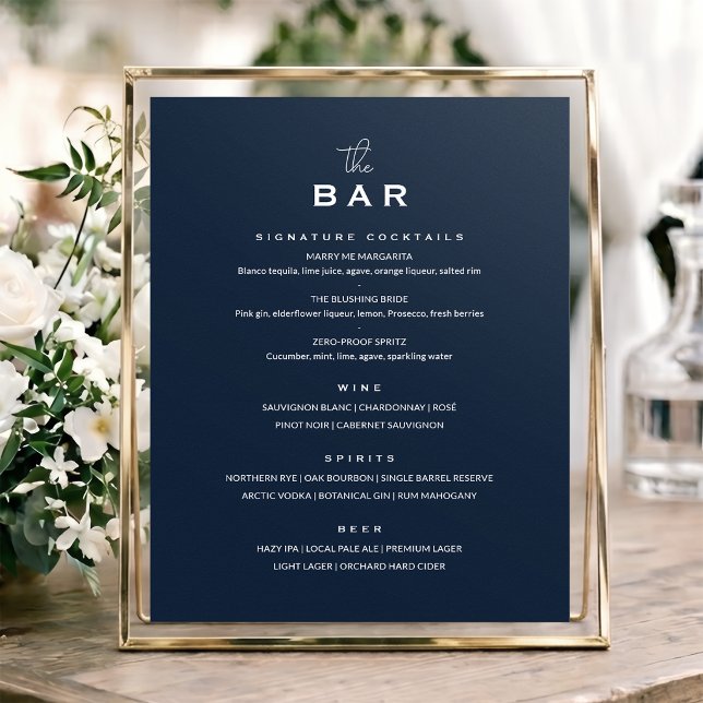 Poster Sinal de Menu de Bar de Casamento Clássico Chic Mi (Criador carregado)