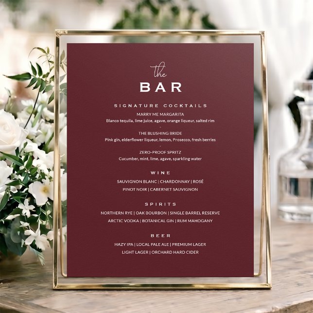 Poster Sinal de Menu de Bar de Casamento Clássico Chic Mi (Criador carregado)