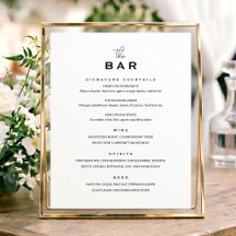 Sinal de Menu de Bar de Casamento Clássico Minimal