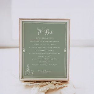Poster Sinal de Menu de Bar de Casamento em Azeitona Verd