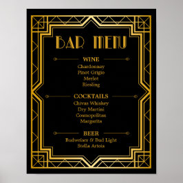 Poster Sinal de Menu de Bar de Casamento | Gatsby Art Déc