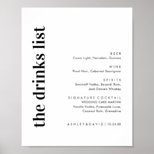 Poster Sinal de Menu de Bar de Casamento Moderno Digital