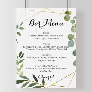 Poster Sinal de Menu de Bar de Casamento Tropical Dourado