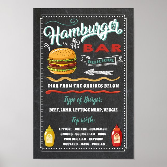 Poster Sinal de Menu de Barra de Hambúrguer para Festa (Frente)
