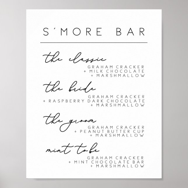 Poster Sinal de Menu de Barra de S'more de Casamento, Pos (Frente)