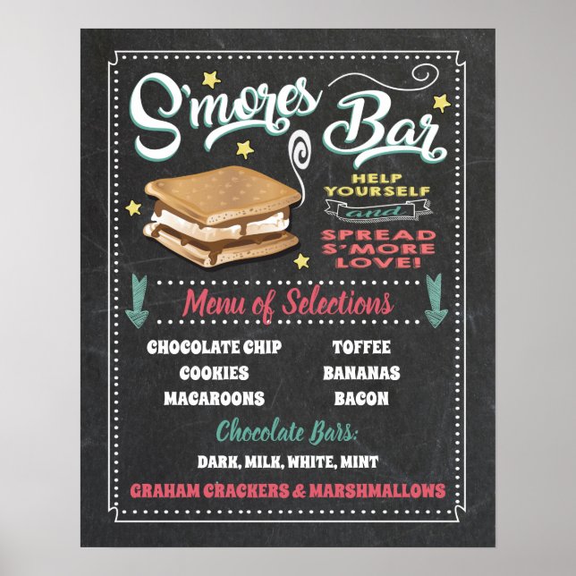 Poster Sinal de Menu de Barra de S'mores para Festa (Frente)