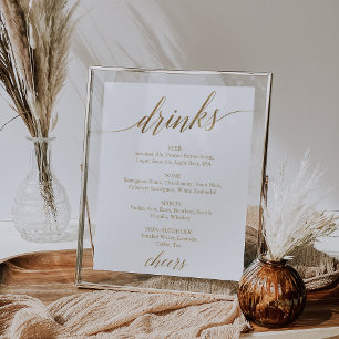 Poster Sinal de Menu de Bebidas com Caligrafia em Dourado