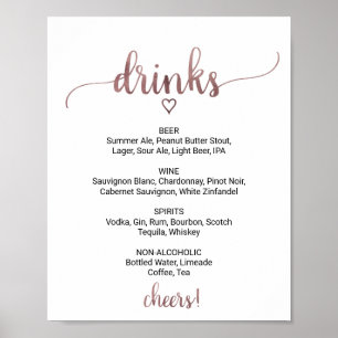 Poster Sinal de Menu de Bebidas de Caligrafia em Dourado 