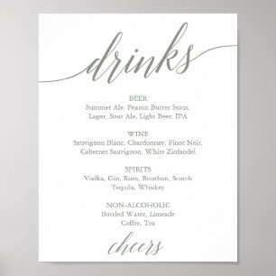 Poster Sinal de Menu de Bebidas de Caligrafia em Verde Sa