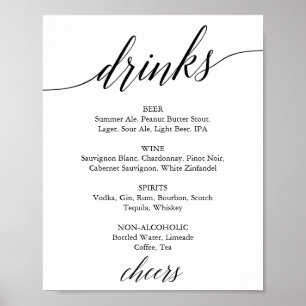 Poster Sinal de Menu de Bebidas de Caligrafia Preta Elega