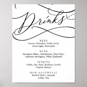 Poster Sinal de Menu de Bebidas de Caligrafia Romântica