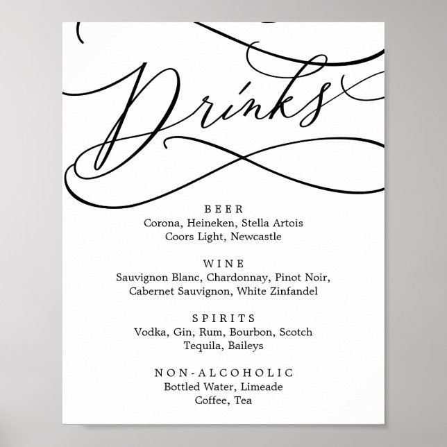Poster Sinal de Menu de Bebidas de Caligrafia Romântica (Frente)