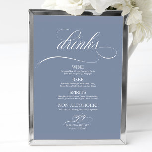 Poster Sinal de Menu de Bebidas de Casamento Azul Empoeir