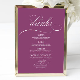 Poster Sinal de Menu de Bebidas de Casamento Chic Pink Ca