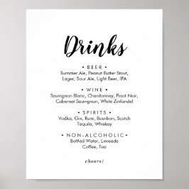 Poster Sinal de Menu de Bebidas de Casamento com Caligraf