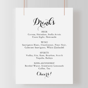 Poster Sinal de Menu de Bebidas de Casamento com Caligraf