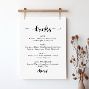 Poster Sinal de Menu de Bebidas de Casamento com Caligraf