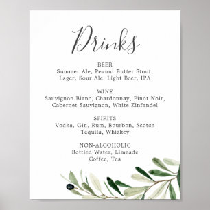 Poster Sinal de Menu de Bebidas de Casamento com Ramo de 