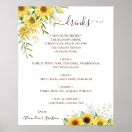 Poster Sinal de Menu de Bebidas de Casamento com Verdura 