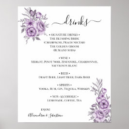 Poster Sinal de Menu de Bebidas de Casamento de Orquídea
