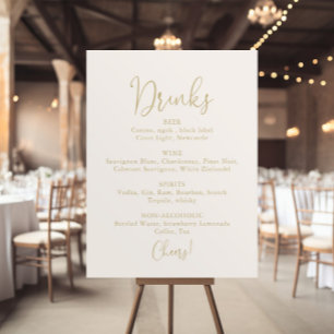 Poster Sinal de Menu de Bebidas de Casamento Dourado Tipo