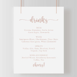 Poster Sinal de Menu de Bebidas de Casamento em Caligrafi