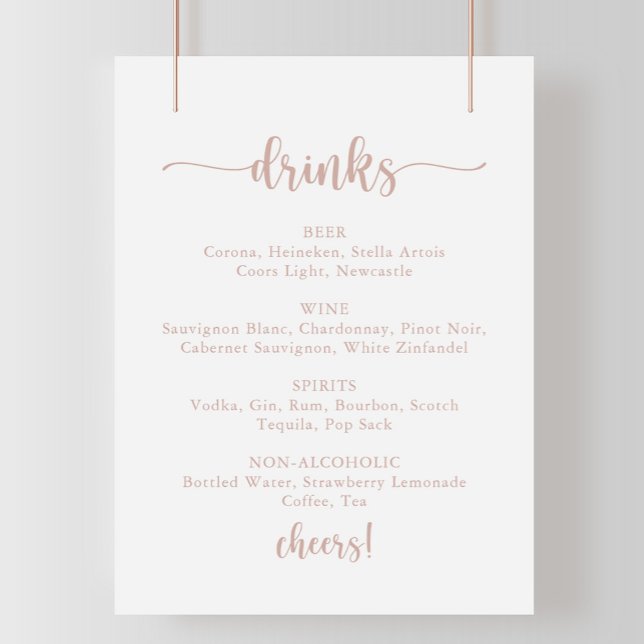 Poster Sinal de Menu de Bebidas de Casamento em Caligrafi (Criador carregado)