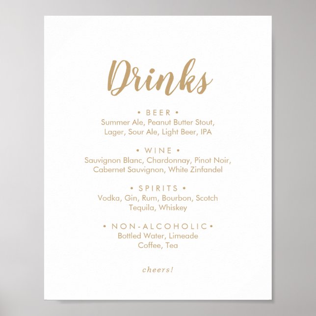 Poster Sinal de Menu de Bebidas de Casamento em Caligrafi (Frente)