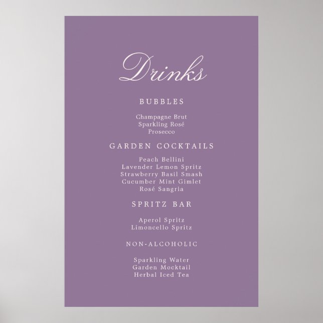 Poster Sinal de Menu de Bebidas de Casamento em Caligrafi (Frente)