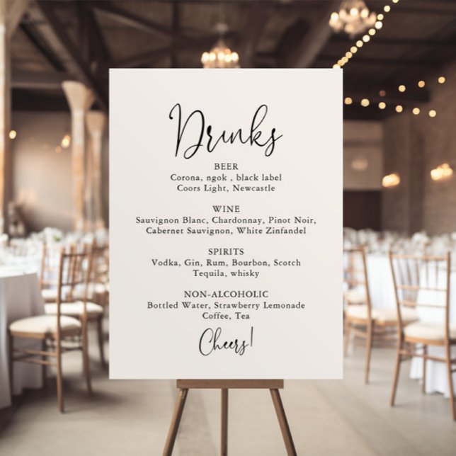 Poster Sinal de Menu de Bebidas de Casamento em Letra Ele (Criador carregado)