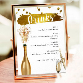 Poster Sinal de Menu de Bebidas de Casamento em Ouro Eleg