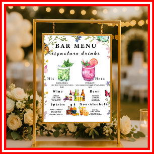 Poster Sinal de Menu de Bebidas de Casamento Floral Boho 