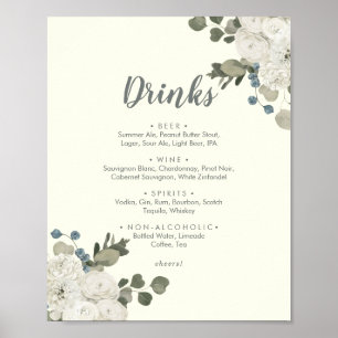 Poster Sinal de Menu de Bebidas de Casamento Floral de In